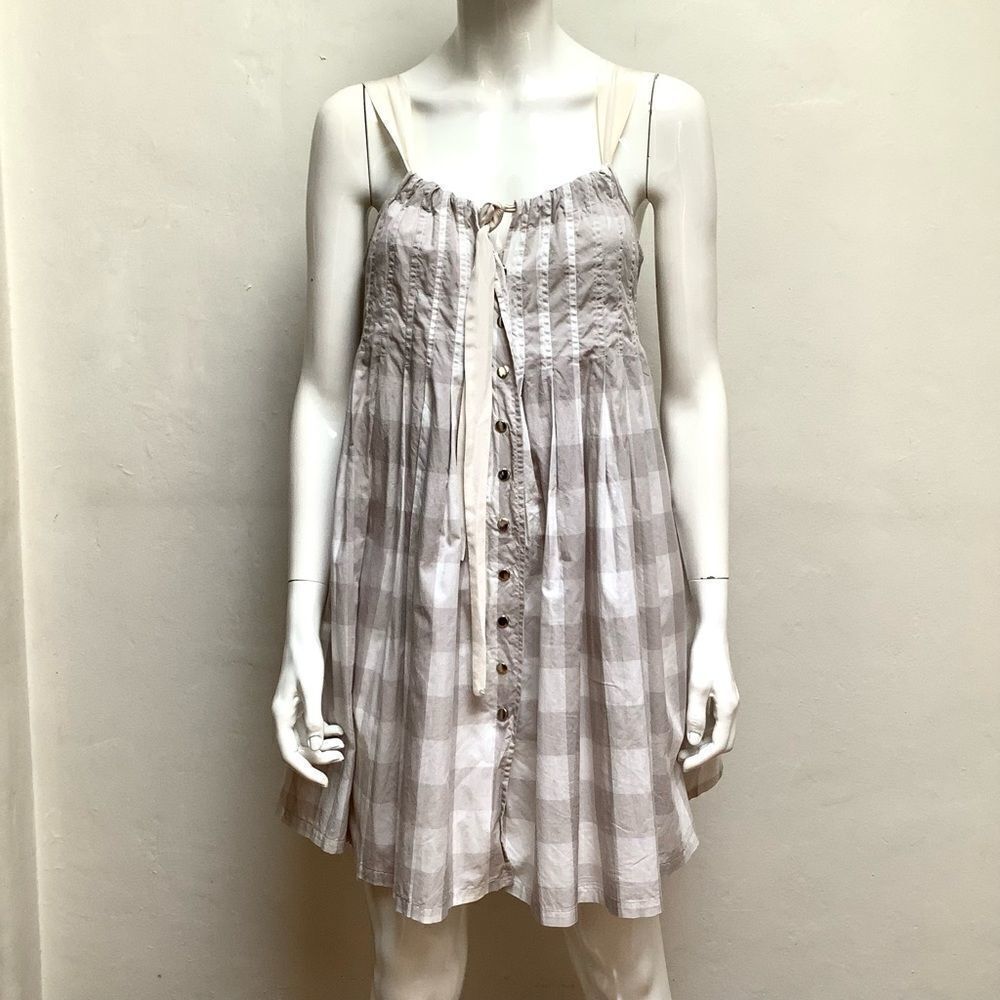 PLAID WOMENS SUNDRESS COTTON SUMMER SNAP FRONT TIE FRONT